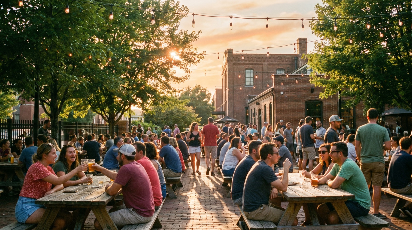 Editorial photograph of Schlafly Bottleworks Beer Garden in St. Louis